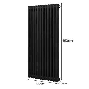 Traditional 2 Column Radiator - 1500 x 562 mm - Black