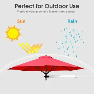 Costway Wall-Mounted Umbrella Water-proof Cantilever Parasols Tilting Sunshade Umbrella w/ Adjustable Pole