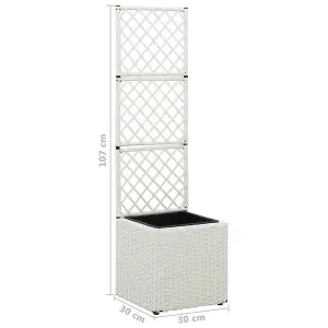 Berkfield Trellis Raised Bed with 1 Pot 30x30x107 cm Poly Rattan White