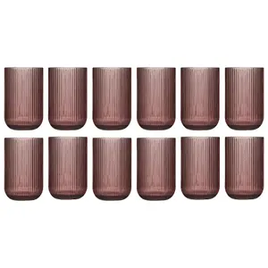 Set of 12 Vintage Luxury Pink Ribbed Tall Drinking Glass Whisky Glass Tumbers 420ml