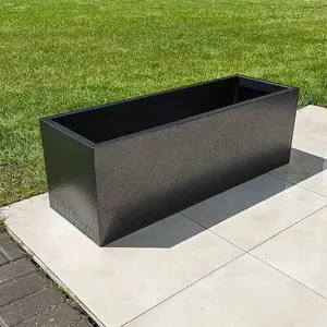 100cm Zinc Silver & Black Textured Trough Planter