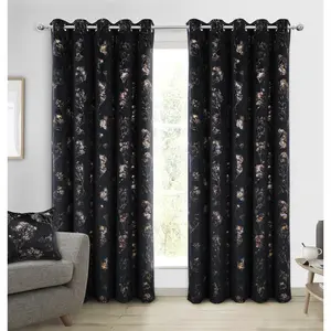 Eyelet Room Darkening Thermal Curtains (Set of 2) Black