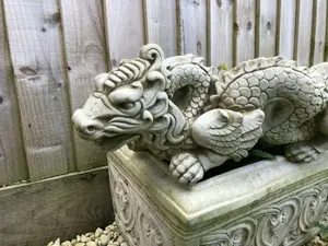 Chinese Dragon Stone Statue Outdoor Garden Ornament British Made Oriental Sculpture