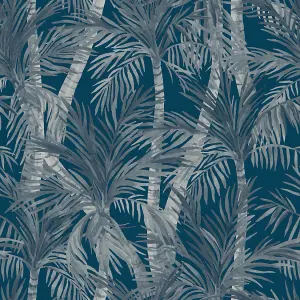 Muriva Blue Tropical Water coloured effect Embossed Wallpaper