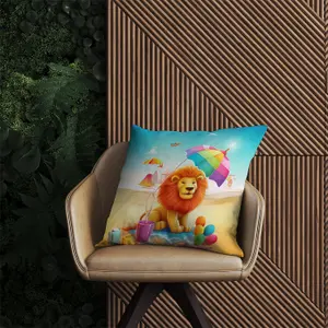 Lion On A Beach Holiday Outdoor Cushion 45cm x 45cm