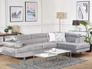 Corner Sofa NORREA Grey Velvet Left Hand