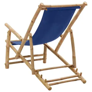 Berkfield Deck Chair Bamboo and Canvas Navy Blue