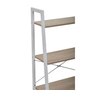 Interiors By Premier Four Tier Natural Oak Veneer Ladder Shelf Unit, Functional Industrial Narrow Shelf, Versatile Tall Cupboard