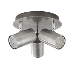 Lighting Collection Tampa Satin Silver Cylinder 3 Light Spotlight