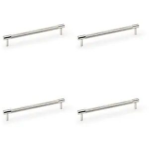 4 PACK - Knurled T Bar Door Pull Handle - Polished Nickel - 192mm Centres Premium Drawer