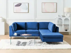 Sofa with Ottoman EVJA Navy Blue Velvet Left Hand