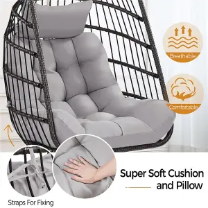 Yaheetech Black Foldable PE Rattan Hanging Chair with Cushion & Pillow & Rain Cover for Garden