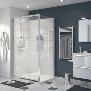 GoodHome Beloya Framed Chrome effect Clear Fixed Shower panel (H)195cm (W)80cm