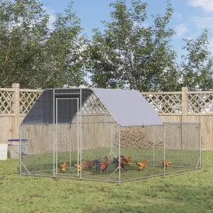 PawHut Chicken Run with Roof, Walk In Chicken Coop Outdoor for 10-12 Chickens, Hen House Duck Pen, 2.8 x 3.8 x 2 m