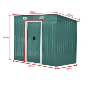 8 x 4 ft Pent Metal Garden Shed Outdoor Storage Shed with Lockable Door and Base Frame, Dark Green