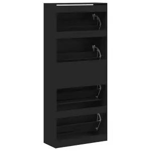 Berkfield Shoe Cabinet with 4 Flip-Drawers Black 80x34x187.5 cm