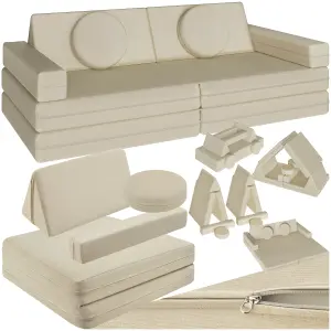 Kids Sofa Lilly - 8-piece, flexible arrangement play sofa, thick padding, removable covers - 80 Centimetre beige