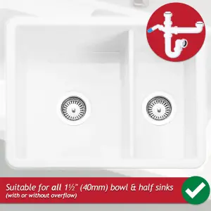 SPARES2GO 40mm Bowl & Half Sink Trap 1.5" Kitchen Appliance Water Discharge 75mm Seal Kit