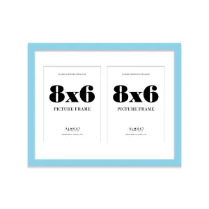 14x11 Inch 2 Opening Photo Collage Frame, Display Two 8x6 Inch Photos, Multi Aperture Family Picture Frame, Light Blue