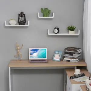 HOMCOM 3 Pieces Wooden U Shaped Floating Shelves Set Hanging CD Storage Display Modern Wall Mount Bookshelf White