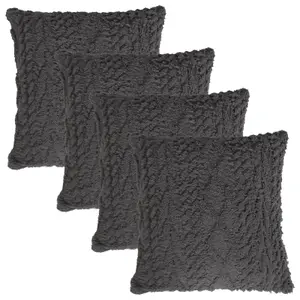 Cable Knit Cushion Covers Sherpa Pillow Cases 4 Pack, 45 x 45cm - Grey