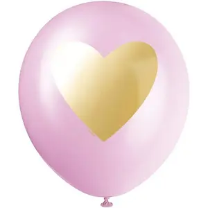 Unique Party Latex Heart Balloons (Pack of 6) Pink/White/Gold (One Size)