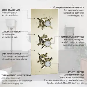 ENKI Edwardian English Gold Crosshead 3-Outlet Solid Brass Thermostatic Triple Shower Valve TSV055