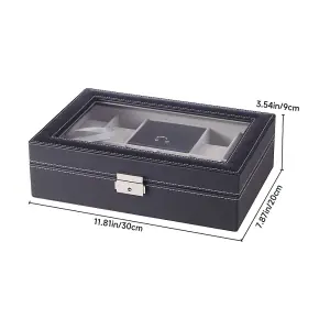 Elegant Black 8-Slot PU Leather Watch Display Box with Transparent Lid and Velvet Lining