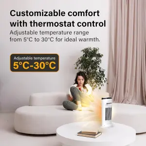 2000W Electric Heater Energy Efficient Space Heaters Thermostat 75 Degrees Oscillating - White