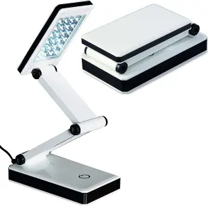 Folding LED Touch Control Lamp - Battery or Mains Powered Super Bright Compact Portable Desk or Bedside Table Light with 24 LEDs