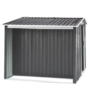 8 x 6 ft Metal Shed Garden Storage Shed Apex Roof Double Door with 6.7 x 2.1 ft Log Store, Black