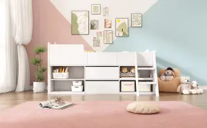 Cabin Bed Mid Sleeper Bed Frame Storage Kids Wooden bed Low Sleeper Bed Single Children's White Wooden Bed Frame Only 90 x 190 cm