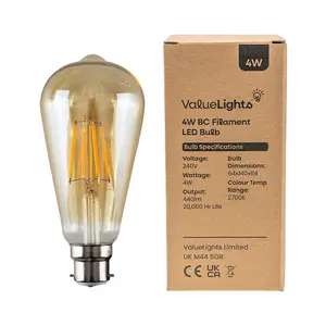 ValueLights Pack of 5 Vintage Style LED Technology 4w BC B22 Amber Tinted Squirrel Cage Light Bulbs Warm White