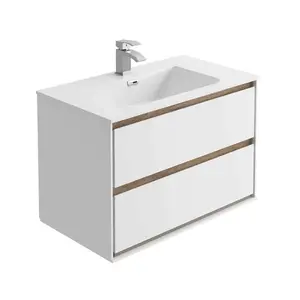 Norton White & Oak Wall Hung Vanity Unit & Basin Set (W)800mm (H)530mm