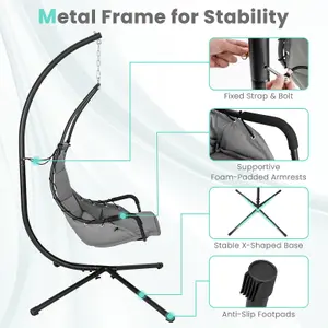 Costway Hanging Swing Chair W/ Heavy-Duty Metal Stand Hammock W/ Extra Large Padded Seat