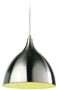 Luminosa Caf 1 Light Dome Ceiling Pendant Brushed Steel, Green Inside, E27