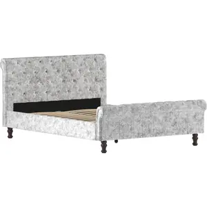 Vida Designs Violetta Crushed Velvet Silver 5ft King Size Bed Frame, 200 x 150cm