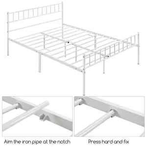 Minimalist Metal Bed Frame with Slatted Headboard White / Kingsize (5')