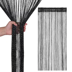 String Curtain Panel Spaghetti Tassel Curtain, 200cm x 90cm - Black