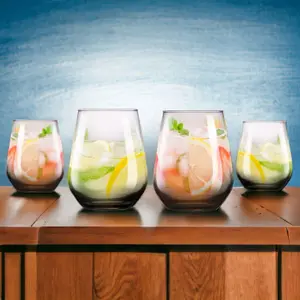 URBNLIVING 450ml Set of 4 Smoked Black Glass Drinking Bar Water Beverage Glasses Tumblers