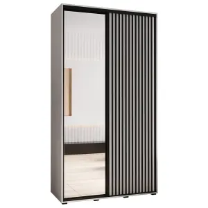 Sapporo II Modern White Matt Mirrored Sliding Door Wardrobe with Lamella Effect (H)2050mm (W)1400mm (D)600mm