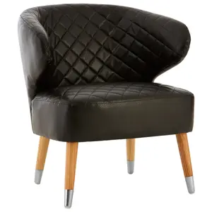 Interiors By Premier Elegant Design Black Faux Leather Wingback Armchair, Mid Century Comfortable Armchair For Livingroom