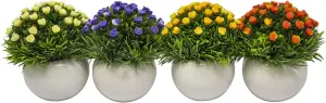 Set Of 4 Artificial Flower Pots 14Cm Decoration Home & Flowers Plant Tree Gift