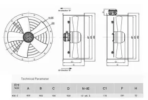 AirTech-UK Commercial Axial Extractor Sucker Canopy Cased Fan -400mm