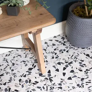 Quadrostyle Terrazzo Black Mix Wall and Floor Tile Vinyl Stickers 30cm(L) 30cm(W) pack of 4