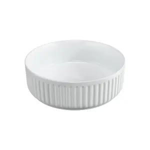 Minerva Gloss White Ceramic Round Ribbed Textured Counter Top Basin (W)360mm