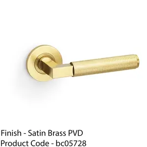 SOLID BRASS Knurled Door Handle Set - Satin Brass Angled Lever On Round Rose