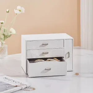 Sleek White Faux Leather Jewellery Box with Transparent Display Window and Necklace Drawer