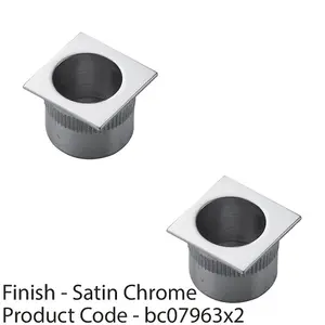 2 PACK - Small Recessed Sliding Door Flush Pull - 30mm Square 23mm Depth Satin Chrome