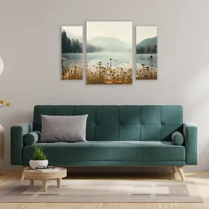 Arthouse Mountain Lake Earth Tones Mixed size Canvas art, Set of 3